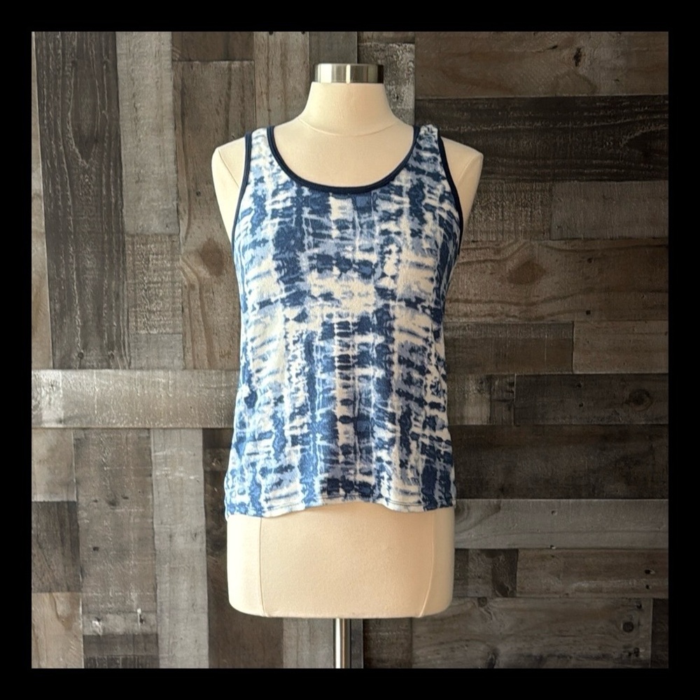 Lucky Brand blue white tie dye sleeveless top small boho chic watercolor hippie